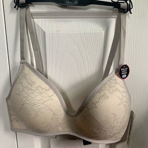 Rene Rofe Lingerie Wire Free Gray Lace Bra Sz 34C